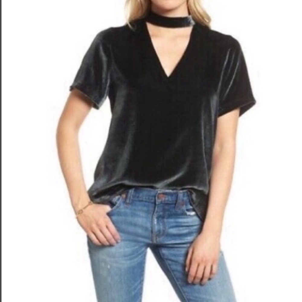 Madewell Green Velvet Choker Top Tee, size small